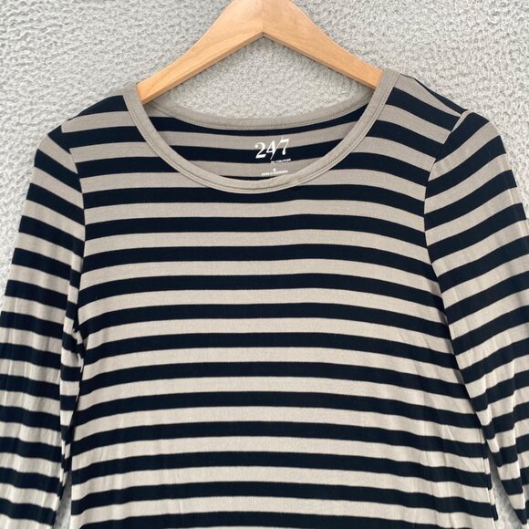 Maurices Top Womens Small Gray Black Striped 24/7 Long Sleeve Stretch Pullover* - Picture 2 of 11